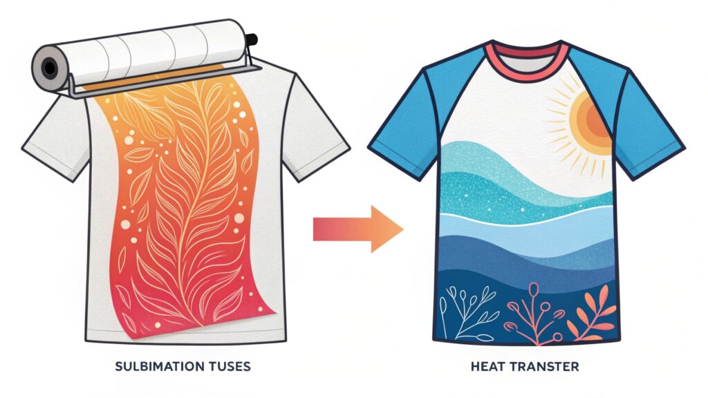 A heat press machine pressing a design onto a sublimation blank mug.