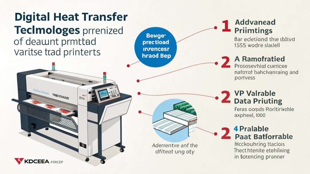 A high-speed industrial inkjet printer head moving over a sheet of transfer paper.