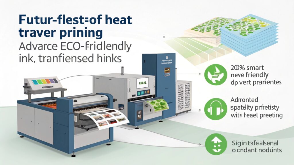 A modern, clean printing workshop with a heat press and digital equipment.