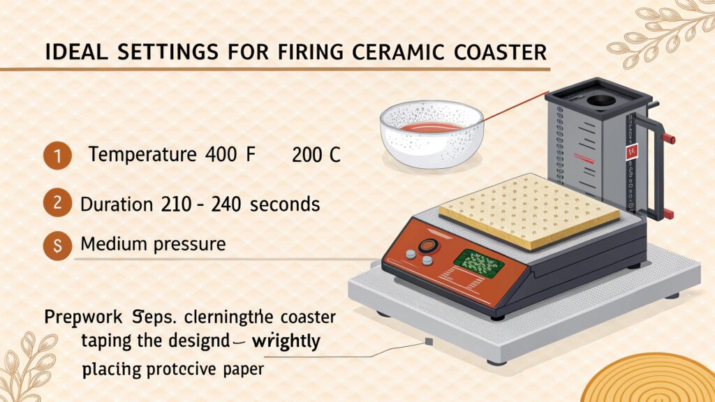 A person carefully taping a sublimation transfer paper onto a blank ceramic coaster.