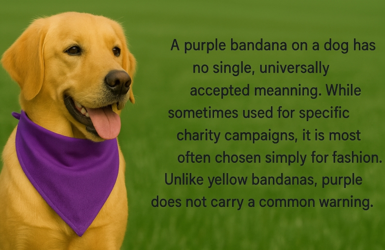 A beautiful black labrador wearing a stylish purple bandana, looking happy and friendly.