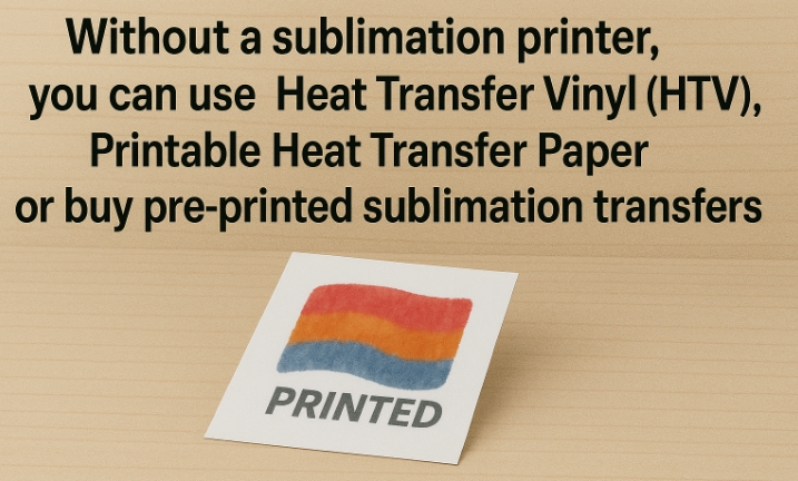 A workspace showing a roll of heat transfer vinyl, a sheet of printable transfer paper, and a finished custom t-shirt.