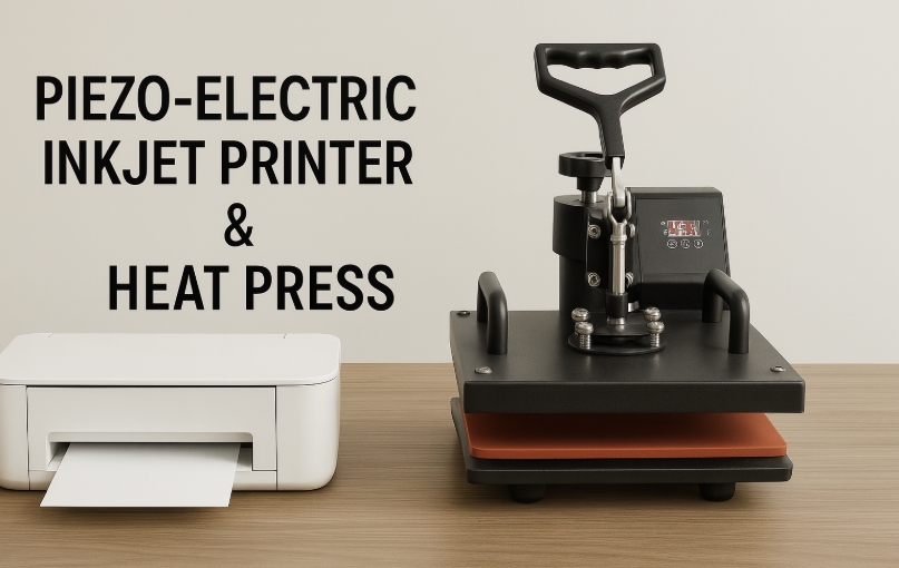 A person operating a swing-away heat press to apply a design to a t-shirt.