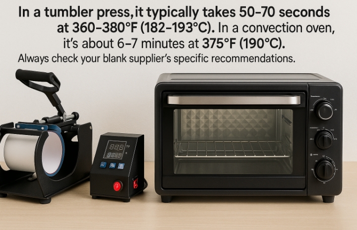 A digital timer on a tumbler heat press counting down, with a tumbler inside.