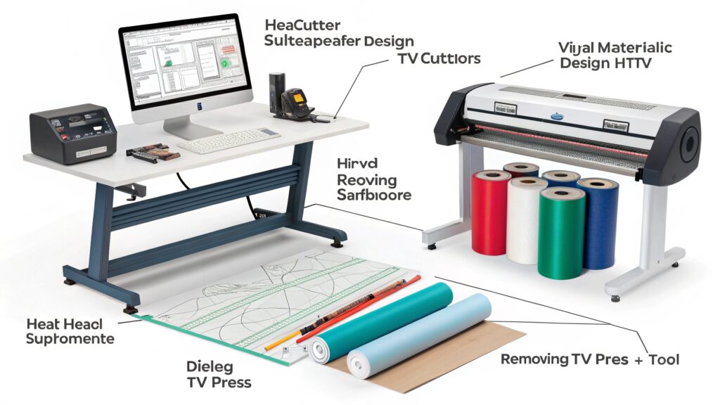A person using a weeding tool to remove excess heat transfer vinyl from a design.
