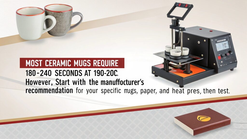 A close-up of a digital mug press timer counting down, with a mug inside.