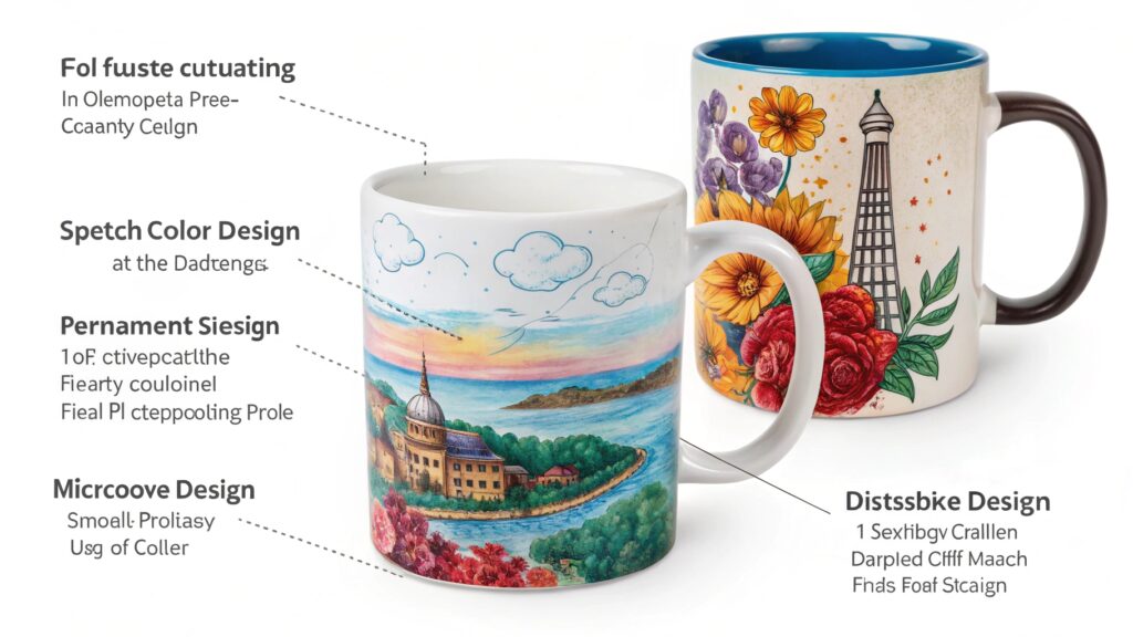 A close-up shot of a sublimated mug showing the seamless and vibrant print quality.