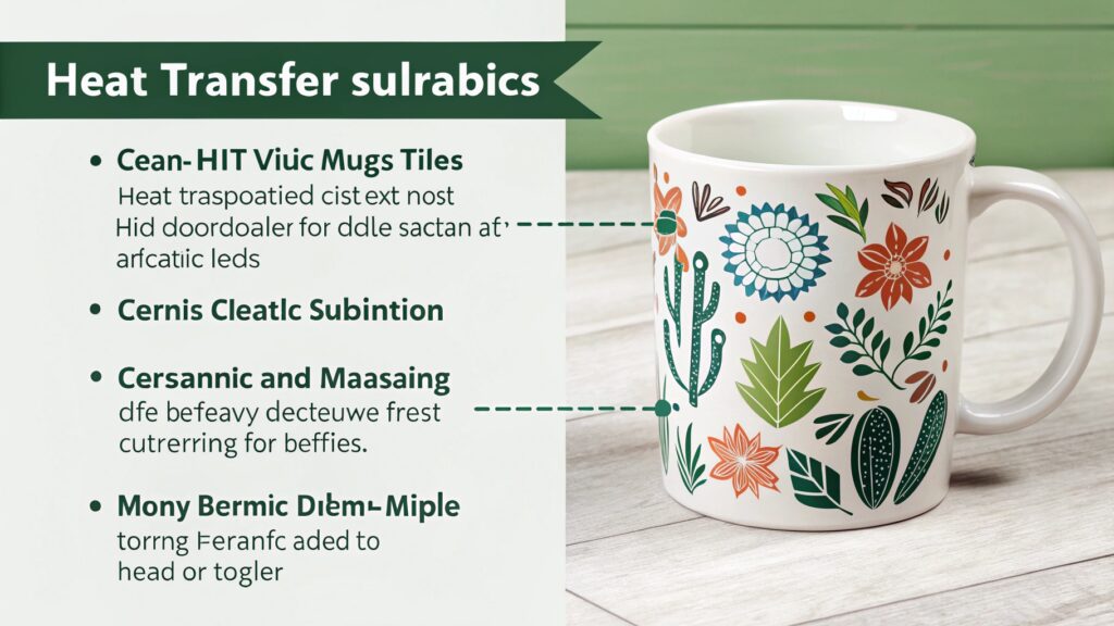 A colorful vinyl decal being applied to a plain white ceramic mug with a small craft heat press.