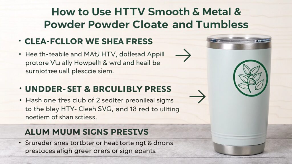 A close-up of a person using a heat press to apply a white vinyl logo onto a black metal water bottle.