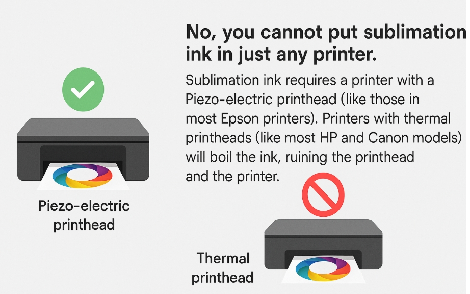 A close-up of an Epson EcoTank printer being filled with sublimation ink bottles.