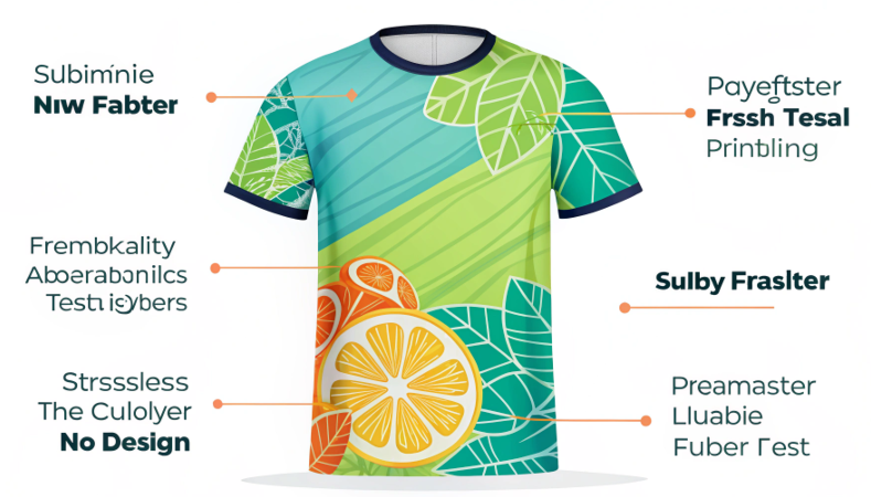 A close-up shot of a brightly colored design on a white T-shirt, showing the fabric weave through the image.