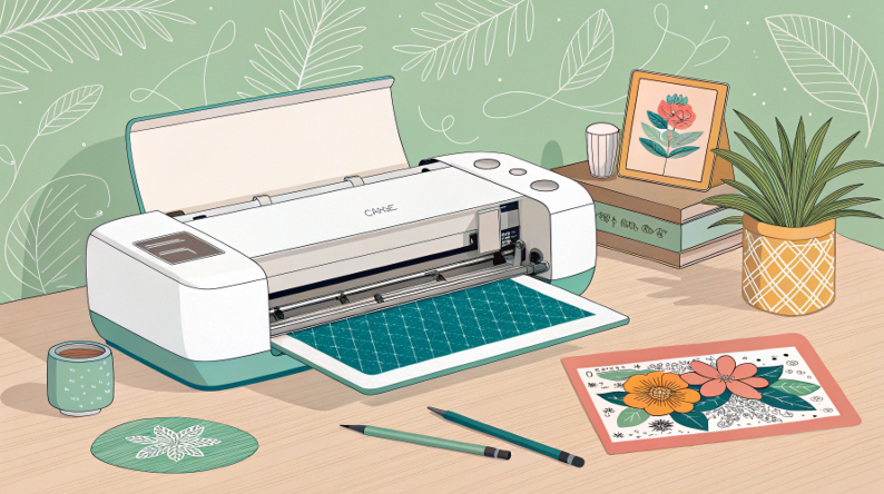 A Cricut cutting machine sitting next to a separate Epson Ecotank printer that has been converted for sublimation.