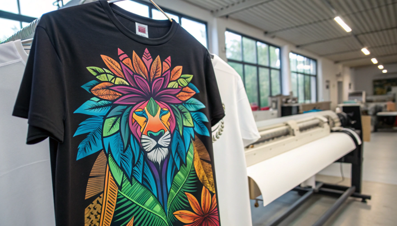 a close-up of sublimation ink paper next to a vibrantly printed polyester fabric