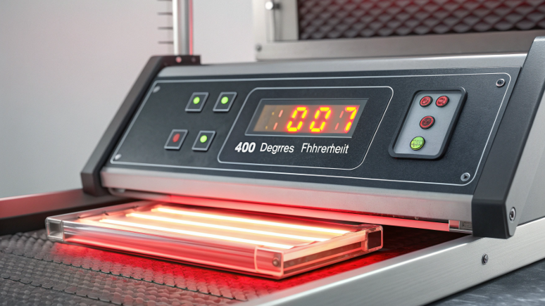A digital heat press display clearly showing the temperature set to 400 degrees Fahrenheit.