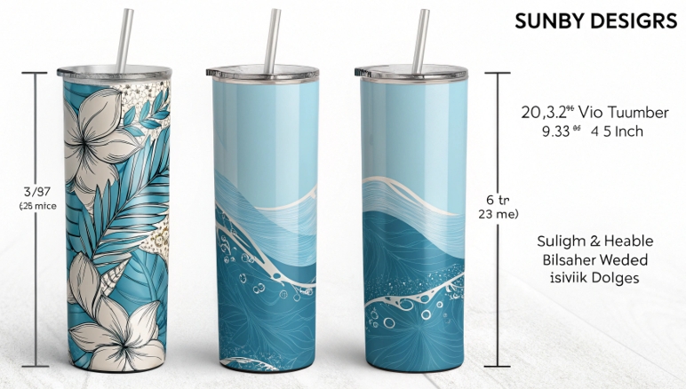 A person using a soft, flexible measuring tape to measure the circumference of a white skinny tumbler.