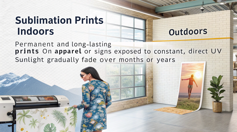 A bright, colorful sublimated garden flag flying in direct, harsh sunlight, illustrating potential for UV fading.