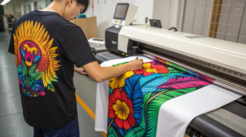 A person holding up a blank white 100% polyester T-shirt, ready for sublimation.
