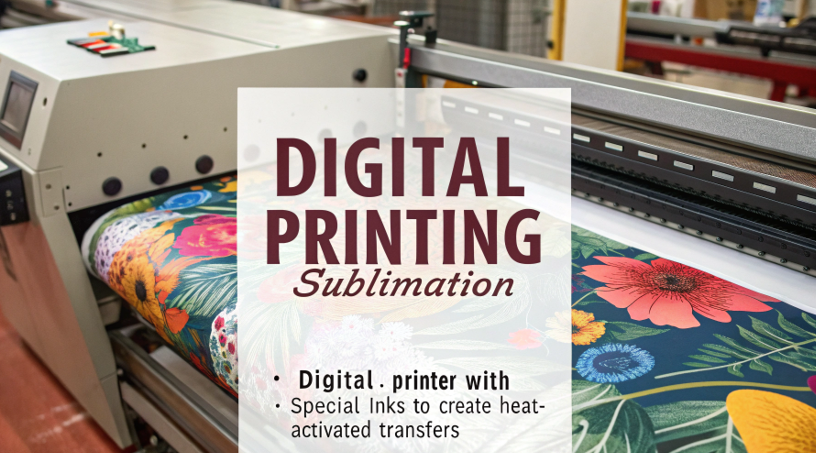 an infographic showing a computer screen sending a file to both a sublimation printer and a standard inkjet printer