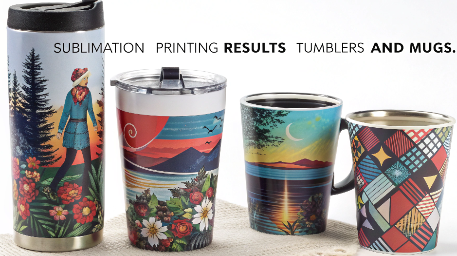 Sublimation printing results on tumblers and mugs