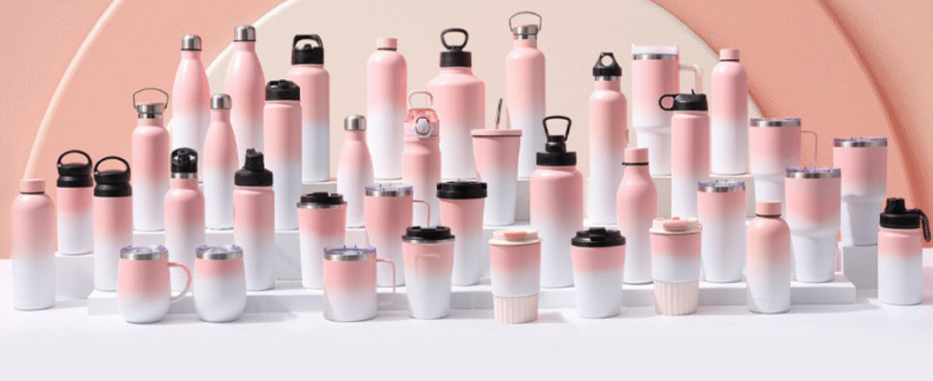 A side-by-side comparison. On the left, a bottle with a peeling vinyl sticker. On the right, a flawlessly sublimated bottle with a vibrant, permanent image infused into the surface.