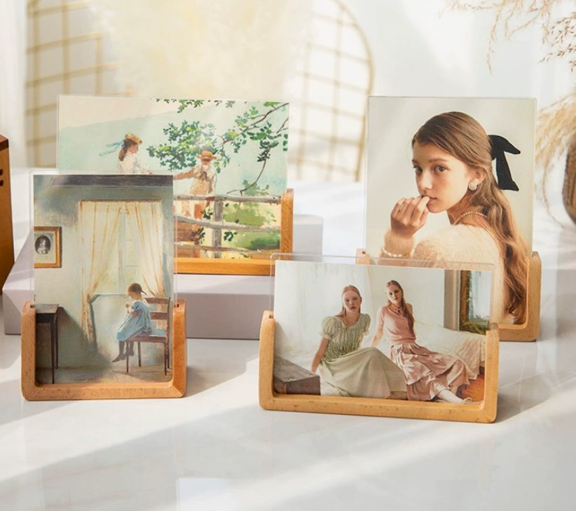 Popular 5×7 Double Sided Clear Acrylic Picture Frame with Wooden Base