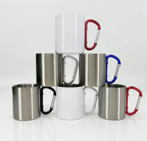 Custom 210ml Double Wall Stainless Steel Camping Mug with Carabiner, Sublimation Blank