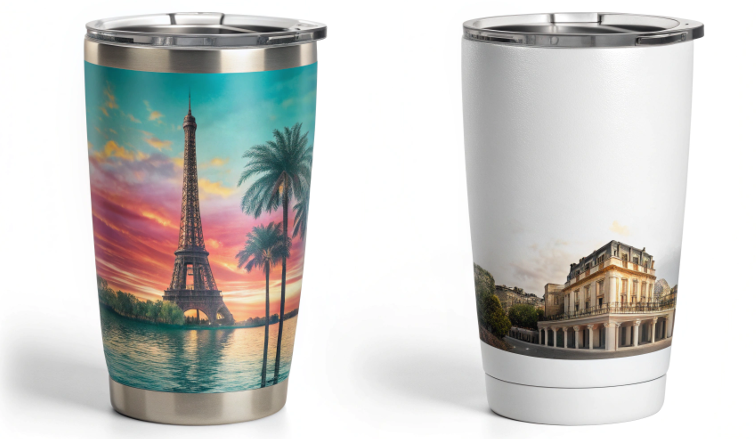 A side-by-side comparison of two sublimated tumblers: one with a traditional high-gloss finish and one with a modern, elegant satin/matte finish.