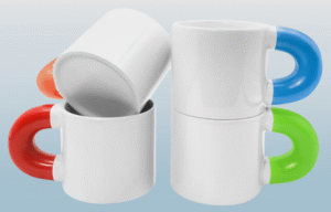 Cute Chubby Sublimation Ceramic Mug Blank with Colored Handle for DIY Printing
