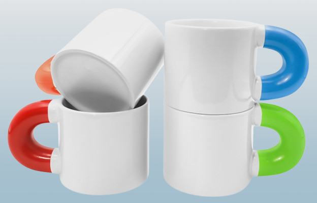 Cute Chubby Sublimation Ceramic Mug Blank with Colored Handle for DIY Printing
