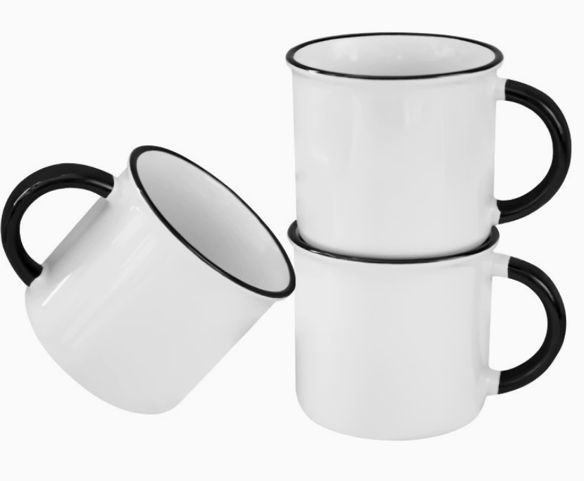 Enamel Style Sublimation Ceramic Mug with Black Handle Custom Logo Tea Coffee Milk Cup Heat Transfer Blank Wholesale